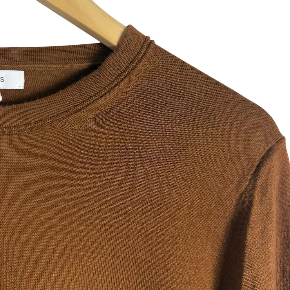 Reiss Brown Wool Crewneck Long Sleeve Pullover Sweater Size Medium